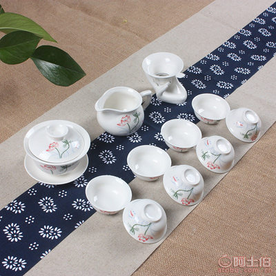 【星宇陶瓷廠家直銷12頭青花瓷禮品茶具整套高檔玉瓷功夫茶具套裝禮品訂制QH-11】德化縣星宇茶具研究所 - 產(chǎn)品庫